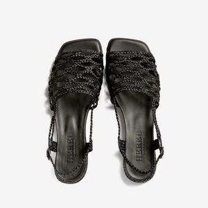 NWT Hereu Alzira Raffia Slingback Square-Toe Sandal in Black Size 38 EU / 7.5 US
